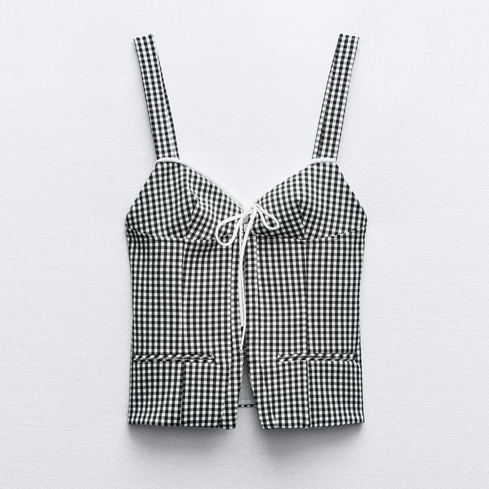 Zara Black and White Checkered Blouse